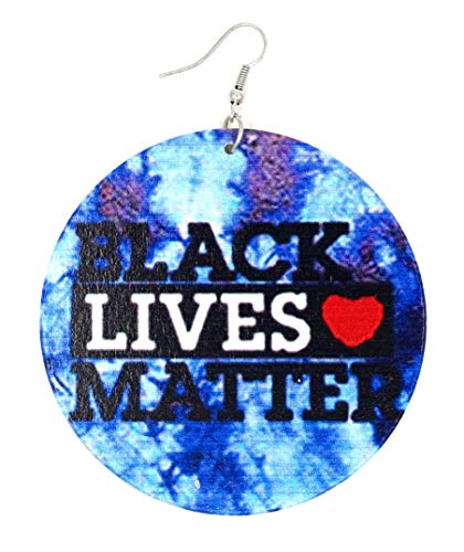 Teri's Boutique BLM Black Lives Matter Tie Dye Colored Style Black African American Light Weight Fashion Round Circle Dangle Drop Earrings2