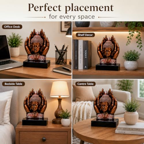 Image of HindCraft Buddha Showpiece for Home Decor - Meditating Buddha Idol in Protective Hands, Spiritual Decorative Statue for Living Room, Office Desk, Meditation Room, Gift Item