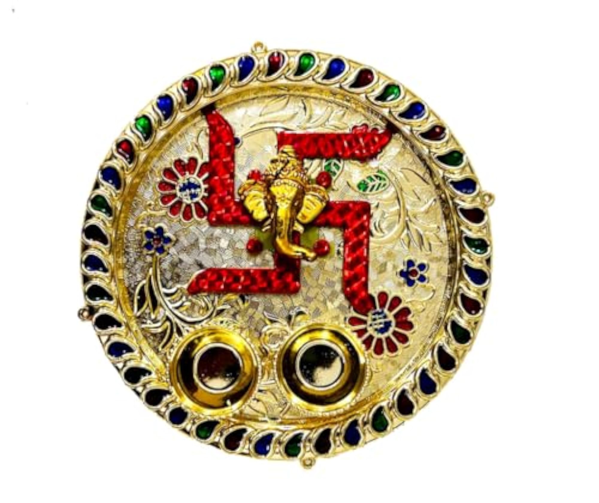 Designer Acrylic Round Flower Thali with Roli Katoris