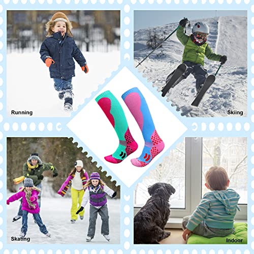 Ghope 2 Pairs Kids Ski Socks, Kids Winter Socks Snowboarding Snowboard Socks For Toddler Boys Girls (Bluepink&Redgreen) #TOP5