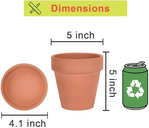 Miniatura 7 de vensovo Macetas de terracota con platillo y 200 almohadillas de malla, paquete de 6 macetas de arcilla de 5 pulgadas, maceta de cerámica para