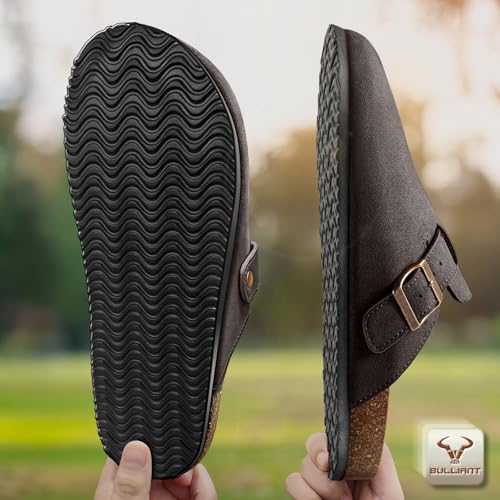 Image of BULLIANT Women Clogs-Fleece-Lined Suede Mules Slippers Nurse Shoes Unisex-Memory Foam Arch Support Cork-Footbed