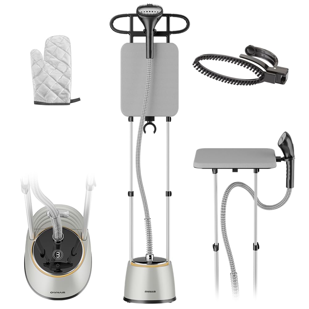 OWNAIR Standing Iron Steamer For Clothes | 2000W Standing Garment Steamer with 1.5L Water Tank, LED Touch Screen, 42g/min Steam, 8 Heat Modes & Adjustable Ironing Board | Vertical & Horizontal Iron