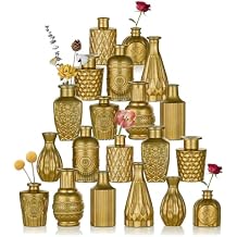 Golden Small Glass Vases for Centerpieces - Hewory 20pcs Dark Gold Bud Vase in Bulk, Mini Vintage Decorative Single Flower Vase for Wedding Birthday Party Baby Shower Home Living Room Table Decor