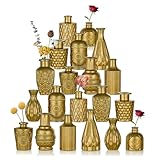 Golden Small Glass Vases for Centerpieces - Hewory 20pcs Dark Gold Bud Vase in Bulk, Mini Vintage Decorative Single Flower Vase for Wedding Birthday Party Baby Shower Home Living Room Table Decor
