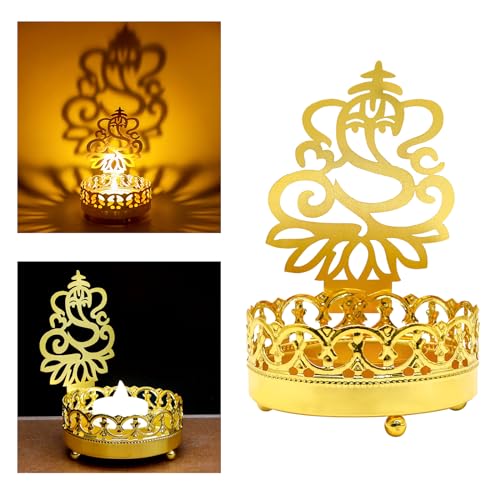 Metal Ganesha Lakshmi Shadow Diyas – Diwali Tea Light Candle Holder Birthday Wedding Gifts for Indian Friends Man Woman Murti Puja Item Home Office Temple Mandir Pooja Altar Decor - Image 6