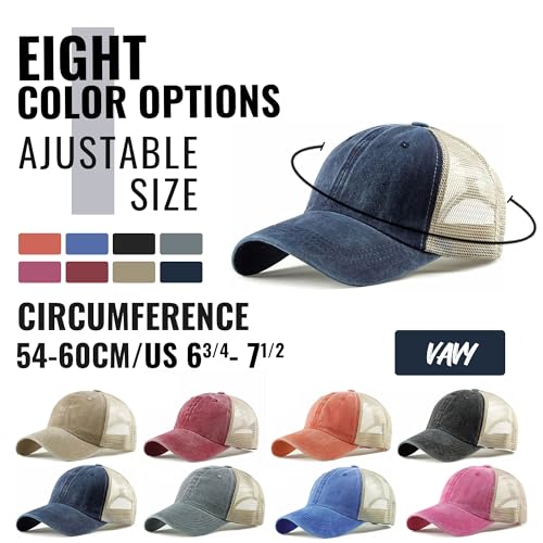 Image of Croogo Men's Adjustable Mesh Back Cap Curved Bill Snapback Mesh Baseball Cap Retro Washed Trucker Cap Breathable Sun Hat