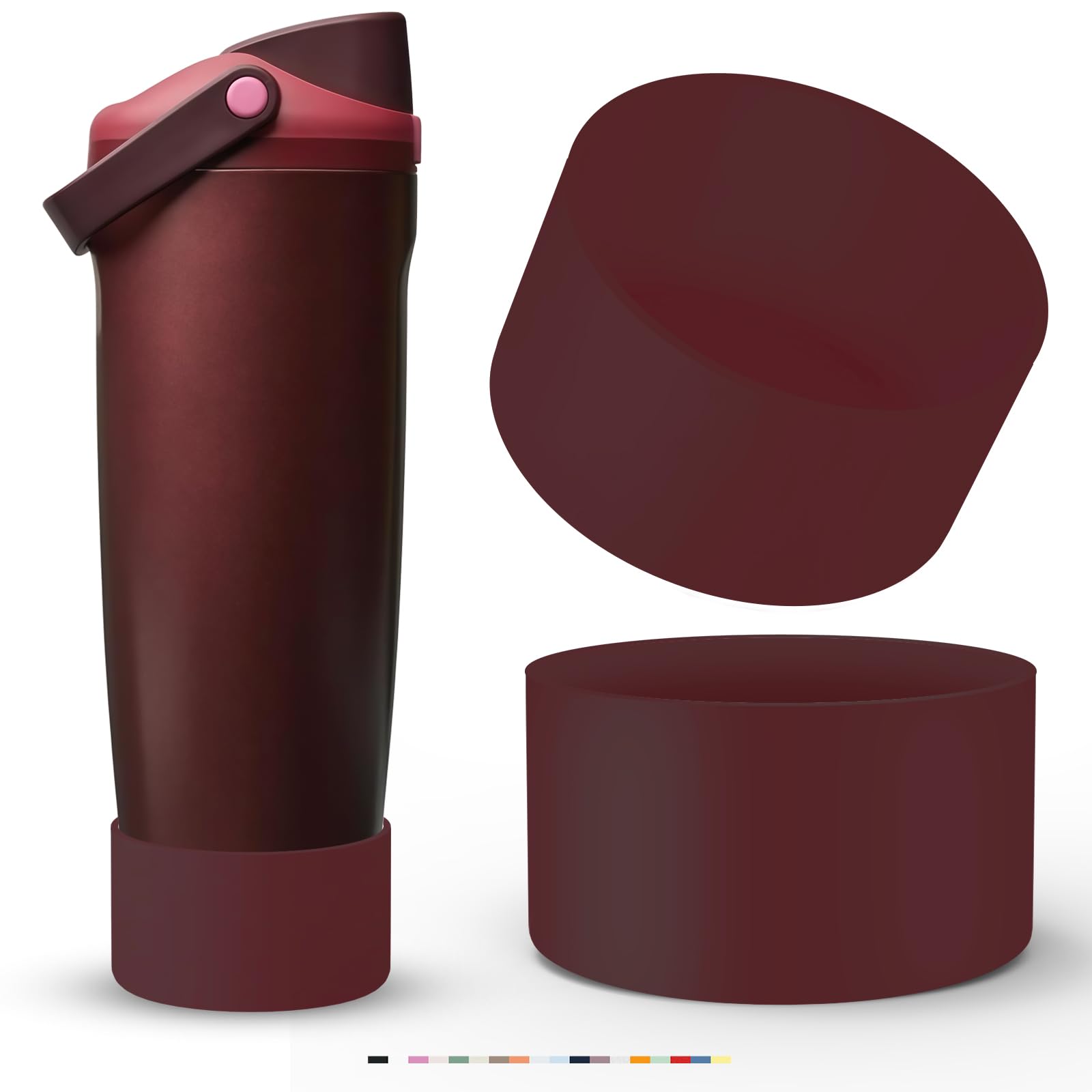 2PCS Silicone Boot for Owala Water Bottle 30oz & 40oz FreeSip Sway & Tumblers, Non-Slip, Scratch-resistant, Protective Sleeve for Stainless Steel Water Bottle Accessories BPA-Free Bottom Base(BLKCHRY) โ image 1