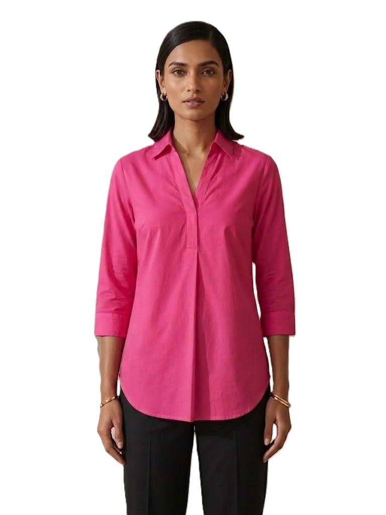 Premium Women Casual Hemline Shirt Top Relaxed Fit Viscose Rayon Solid Collar Neck Tunic Shirt Office Formal-image-6