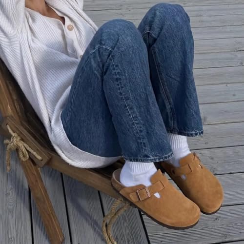 Image of Litfun Unisex Genuine Suede Clogs Comfort & Soft Cork Footbed Potato Shoes