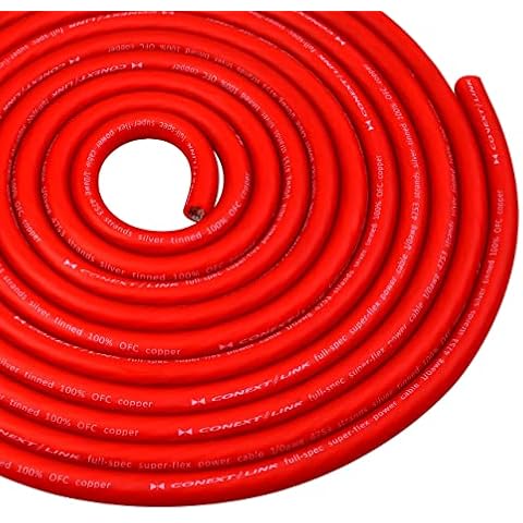 Conext Link 25 FT 1/0 AWG 0 GA Full Gauge Battery Power Cable Ground Wire Frost Red OFC Copper （10047） Cover