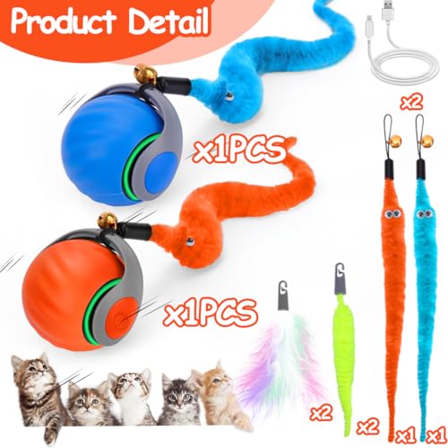Image of 2PCS Interactive Cat Ball Toy, Self Rolling Ball with Cover Anti-Scratch for Bored Indoor Cat Chasing, Obstacle Avoidance Smart Cat Toys for Enrichment, Motion Activated Toys to Keep Them Busy