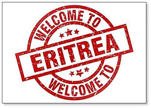 Calamita da frigo con illustrazione di francobollo rosso'Welcome to Eritrea'