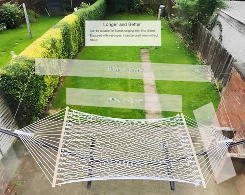 Image of GOCAN Mesh Hammock,Cotton Rope hammocks with Chains Hooks Tree Straps fit Stands from 9' to 15' for Outside Indoor Patio Yard