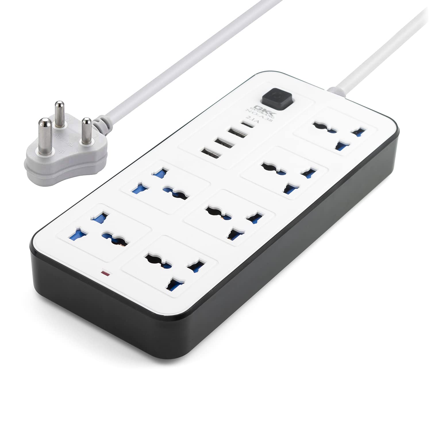 GKK Extension Board with USB Slots,2500W Power Strip with 6 Universal