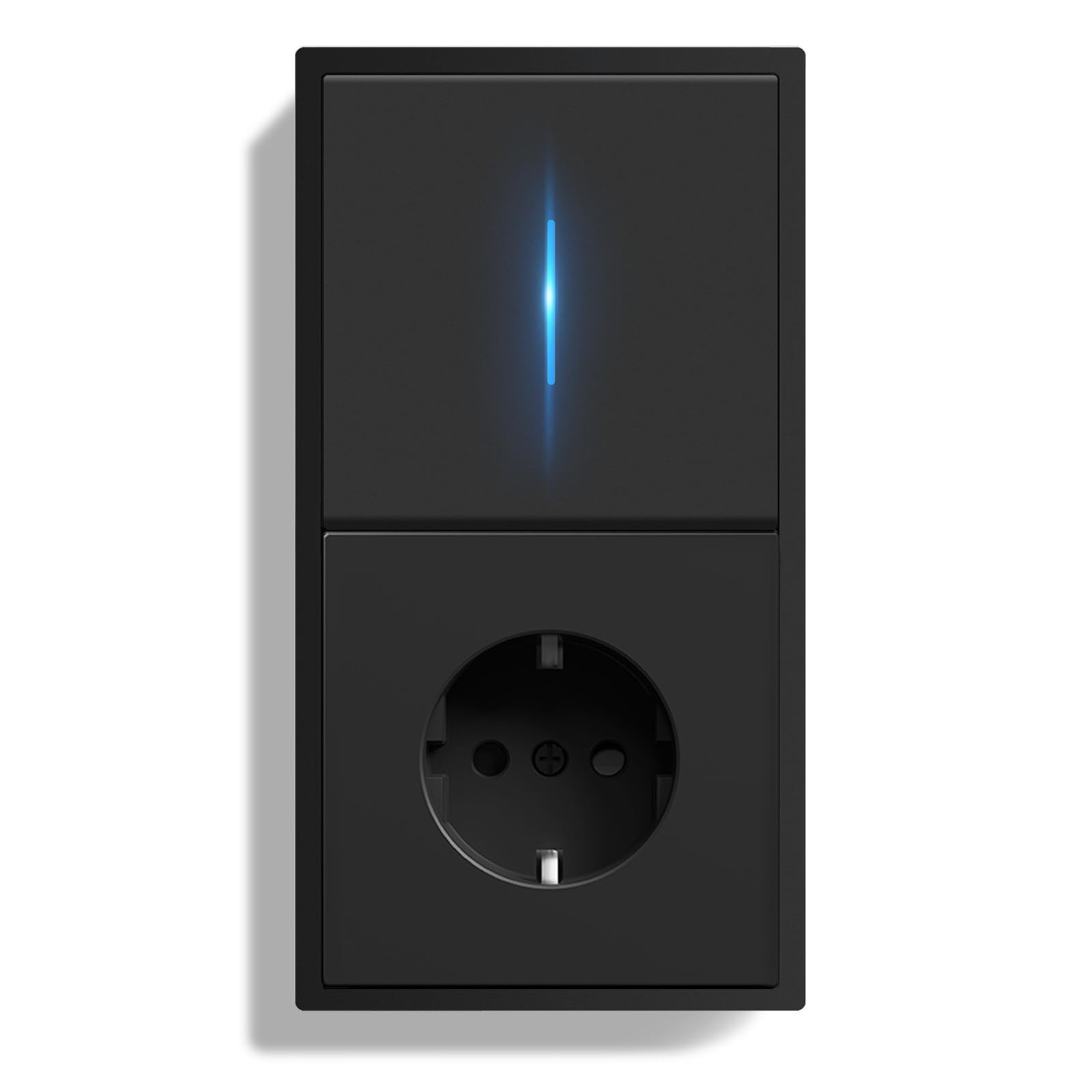 Switch with Wall Socket, Wall Switch Socket with PC Frame with LED Indicator, 1 Gang 1 Way 150 x 80 mm, Easy Installation Claw Hook Design, Black