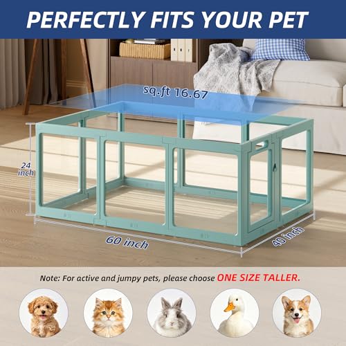 Image of Clear Acrylic Dog Playpen Indoor, Puppy Cat Small Pet Play Pen, Pet Cat Playpen for Rabbits, Dog Fence Crate Kennel Whelping Cage (Green, 10 Panel)