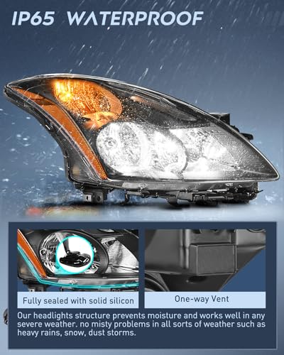 Image of Nilight Headlight Assembly Compatible with 2010 2011 2012 Nissan Altima 4 Door Sedan Replacement Headlamp Black Housing Amber Reflector Driver and Passenger Side