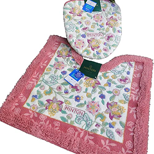 ローズ・ゴムデコレース付き MINTON ミントン 『洗浄暖房便座用フタとトイレマットの2点セット』 リーガハドンホール 上品 花柄 ピンク系