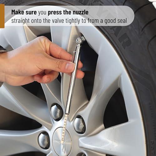 Image of UNCO- Stainless Steel Pencil Tire Pressure Gauge, 3 Pack, 10-50PSI, 10-100PSI, 20-120PSI, Pencil Air Pressure Gauge for Tires with 16 Valve Caps