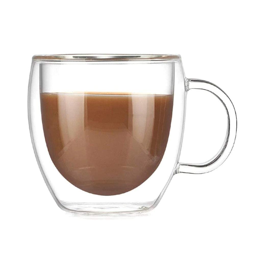 IK CREATION Double Walled Glass Coffee Mugs Set of 2, Clear Cup for Latte, Cappuccino, Espresso, Hot & Cold Beverages (250ml)