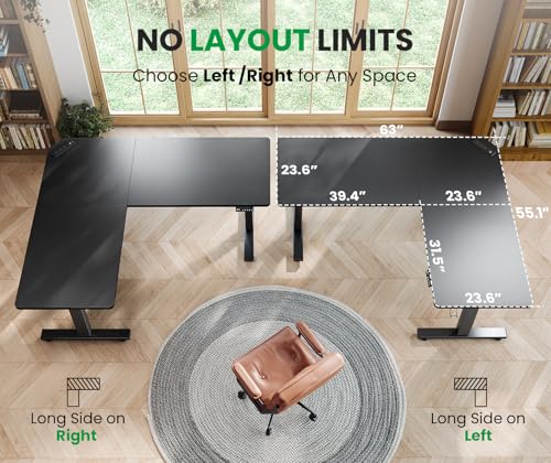 Image of SIAGO L-Shaped Standing Desk - 63 x 55 Inch Adjustable Corner Standing Desk with Charging Station - L Shape Sit Stand Table with Memory Controller, Splice Board for Home Office (Pack of 2)