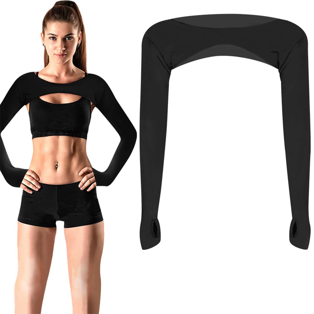 Armstulpen Damen, UV-Schutz Bolero, Kühlende Arm Sleeve, Kurze Sonnenschutzoberteile, Kühlschal Armmanschettes, Kühlschal Armmanschetten mit Fingerlöchern, Fingerlose Handschuhe Ärmel (Schwarz)