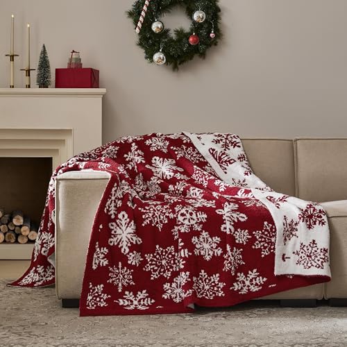 WDCOZY Christmas Throw Blanket Snowflake Reversible Super Soft Knitted Blankets