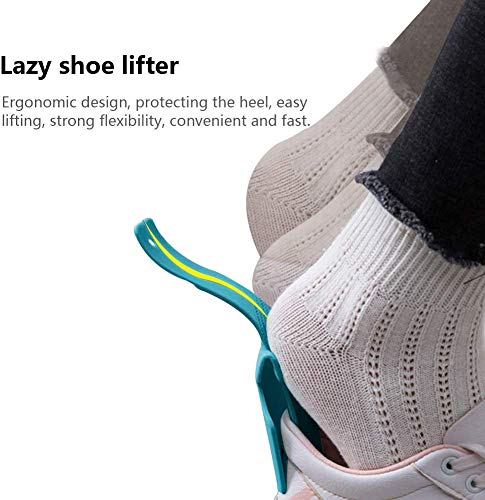 Lazy Shoe Helper, 2020 4 PCS Portable Sock Slider - Handled Shoe Horn - Shoe Lifting Helper Easy on Easy Off, Plastic Shoehorn for Men, Women and Kids - Fits for All Shoes (Blue)