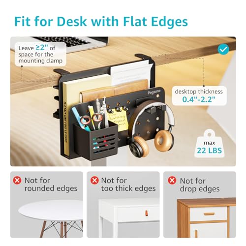 Image of PEGZONE Desk Side Storage Organizer, No Drill Under Desk Laptop Holder, Clamp on Desks Shelf with Pegboard Accessories, Hanging Laptop Mount, Fits Flat Edge 0.4 inch to 2.2 inch, Black | No Drill Under Desk Laptop Holder, Clamp on Desks Shelf with Pegboard Accessories, Hanging Laptop Mount