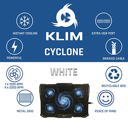KLIM-Cyclone-Base-Refrigeradora-Portatil-Potente-Refrigerador-Portatil-con-5-Ventiladores-para-Ordenador-Gaming-PS4-PS5-Varias-inclinaciones-Soporte-estable-Blanca-Nueva-Version-2022