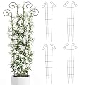 Thealyn 4 Pack 56 Inch Plant Trellis for Potted Plants, Metal Garden Trellis for Climbing Plants, Indoor Outdoor Decorative Vine Support for Pots, Wave Shape, Black