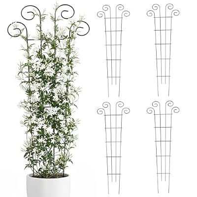 Thealyn 4 Pack 56 Inch Plant Trellis for Potted Plants, Metal Garden Trellis for Climbing Plants, Indoor Outdoor Decorative Vine Support for Pots, Wave Shape, Black