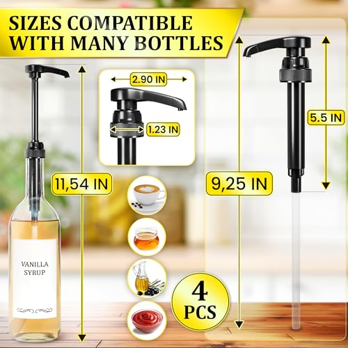 Image of 4 Pcs Coffee Syrup Pump Dispenser Set - Syrup Pumps for Coffee Bar 750ml Bottles with Food-Grade Plastic Adjustable Tube, Lockable Mechanism - Accurate Dispensing, Easy Cleaning for Various Liquids