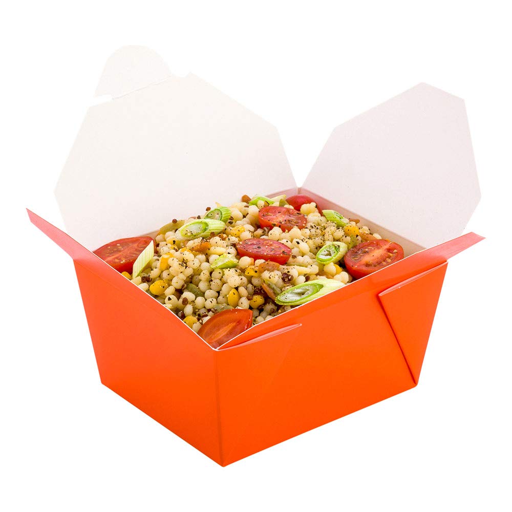 RestaurantwareBio Tek 30 Ounce Take Out Boxes 200 To Go Lunch Boxes - Tab-Lock Closure Heat-Tolerant Orange Paper Disposable Lunch Boxes Greaseproof For Hot And Cold Foods