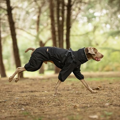 PAWBOSE Hunderegenmantel mit Geschirr für mittlere und große Hunde, verstellbare wasserdichte Hunderegenjacke, reflektierender regenfester Hunde 4 Beine Regenmantel Schwarz, 4XL