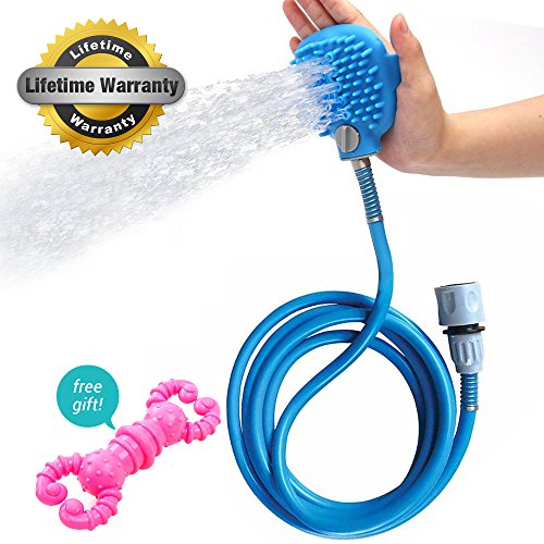 Pet Shower Bathing Glove Sprayer Accessories With Grooming Glove Head 8 Ft Hose For Home Dog Massage Washing Station And Pet Chew Toys Combing Dogs Horses Cats (Blue) By HOMEDEN