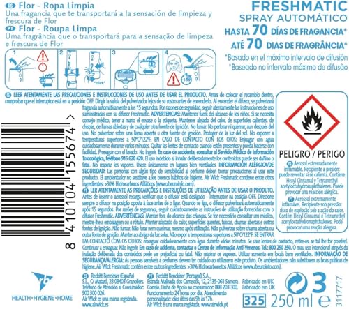 Miniatura 2 de Air Wick Freshmatic - Recambios de ambientador spray automático, Esencia para casa con aroma a Flor Ropa Limpia, Azul, 250 ml (Paquete de 6)