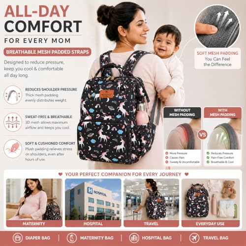 Image of Motherly Patented Diaper Bag Backpack for Moms | Waterproof Baby Travel & Maternity Bag | Spacious Nappy Bag with Insulated Bottle Pockets & Warranty (Elegant Series)
