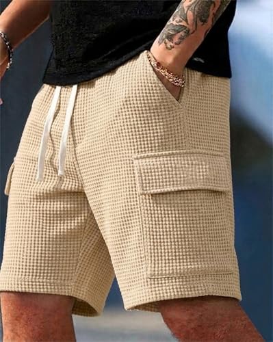 Image of AUSK Men Premium Summer Cargo Shorts Breathable Waffle Knit Fabric Multi Utility Pockets Relaxed Fit Shorts for Mens