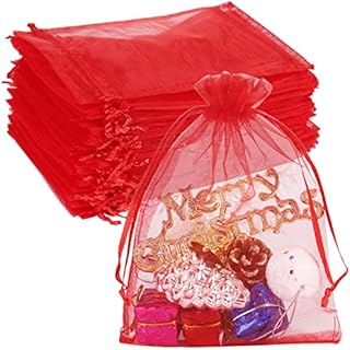 100PCS White Organza Bags Medium , 13X18cm Mesh Wedding Favour Bags with Drawstring for Jewelry Candy Makeup Baby Shower Christmas Festival Packing