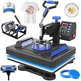 Seeutek 5 in 1 Heat Press Machine 12x15 inch Heat Press Machine with 360 Degree Swing Away T Shirt Pressing Machine, Heat Transfer Sublimation Combo for T Shirts Mugs Hat Plate Cap-Blue
