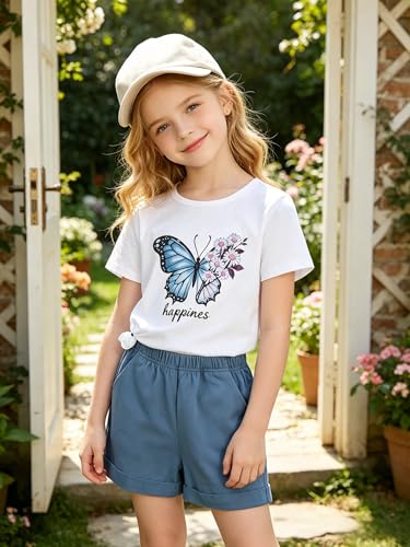 Image of KIDLAGA Girls Two Piece Sets Cherry Pattern Short Sleeve Shirts and Shorts Set With Pockets Girls Summer Outfits Size 7-14