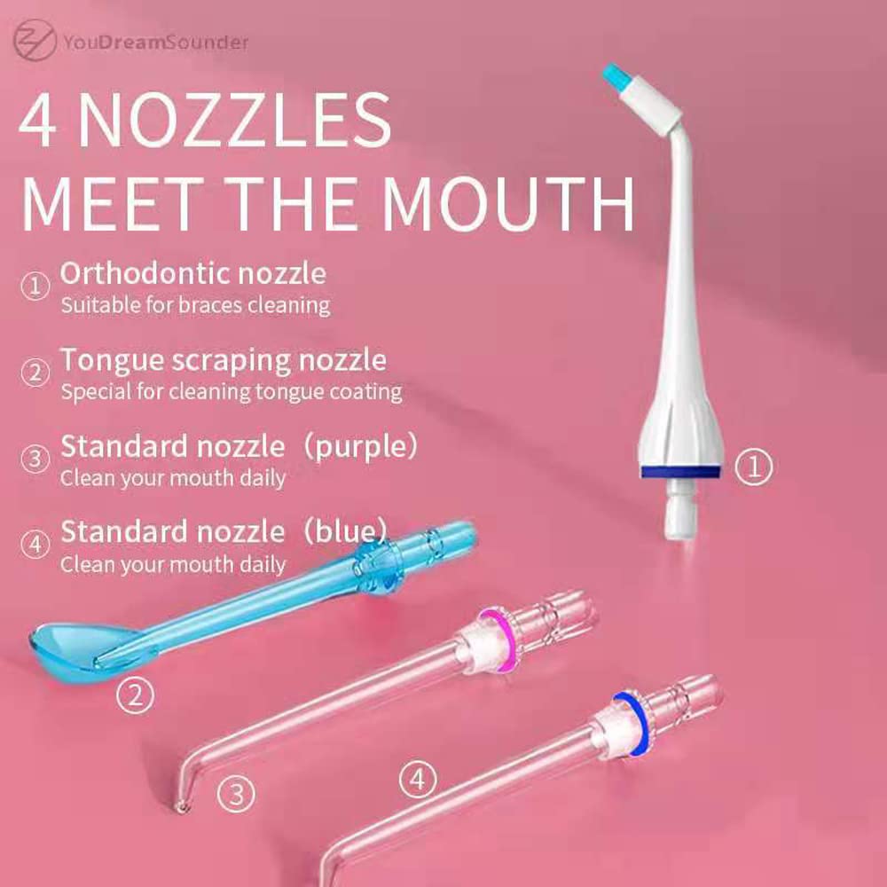 Usuwanie płytki nazębnej do czyszczenia zębów, przenośny bezprzewodowy irygator do wody dentystycznej IPX7 wodoodporna, głębokie czyszczenie pomaga wybielać zęby, wodoodporność IPX7, ładowanie przez USB, do podróży (różowy)