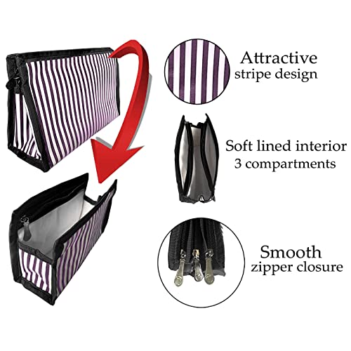 Image of SNDIA 3 Pc Cosmetic Bag Set, Shaving Kit Bag for Men, Toiletry Travel Bag, Makeup Organizer, Cosmetic Bag for Girls Zippered Pouch Set (Purple & Black, 24.5x10.5x15 cm)