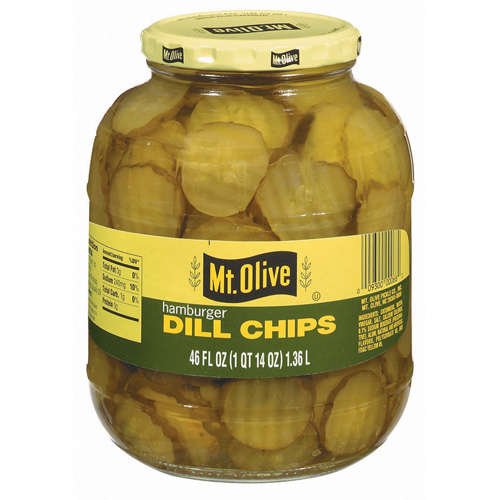 Mt. Olive Pickles 46oz Glass Jar (Pack of 4) Select Flavor Below (Hamburger Dill Chips)