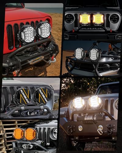 Image of Auxbeam V-Ultra Series 9 inch Round LED Auxiliary Lights Offroad Lights 2-Pack | 270 Lighting Angle, Side Shooter Optics, Amber DRL, Hyper Spotlight, 300W 35600LM, for Jeep Ford Truck SUV ATV RZR 4x4
