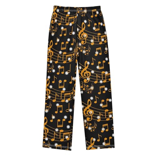 Music Note Floral Boys Long Pants Soft Trousers Elastic Waist Kids Lounge Bottoms with Pockets S-XL