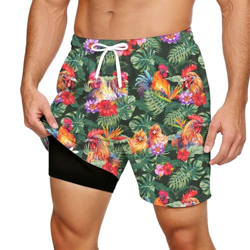 Bañador para hombre de secado rápido con forro de malla, pantalones cortos largos de playa, transpirables, pantalones cortos de voleibol de playa con forro de compresión y bolsillo con cremallera, O
