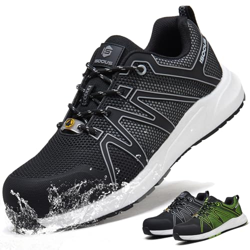 ISOOUS Chaussures de Sécurité Hommes Femmes S3 ESD Basket de Securite Imperméable SRC FO Chaussures de Travail Légère Noir 43 EU